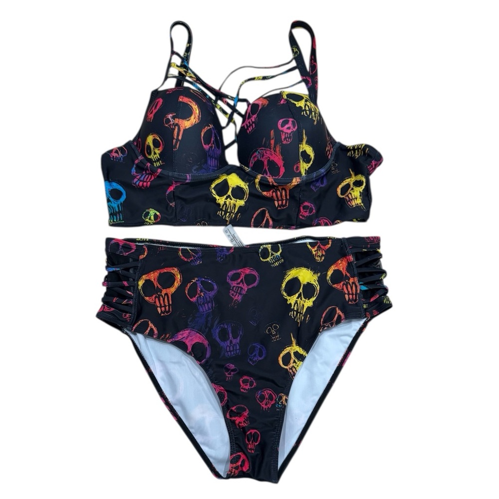 Skull Print Bikini Set - Multicolor